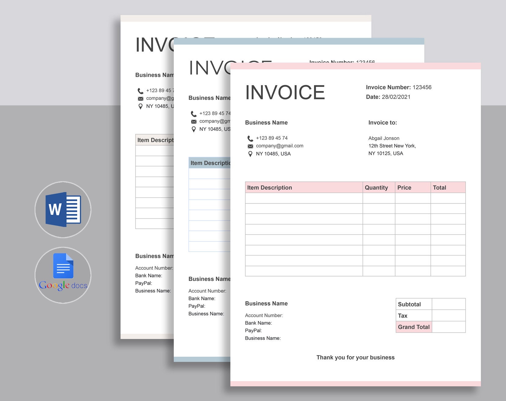 invoice template word and google docs editable invoice etsy
