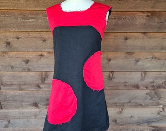 Red & Black Full Moon Shift Dress Size Small, Cotton, Retro Inspired with Vintage Prints, Unique, one of a kind dress