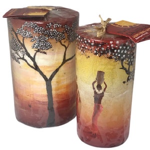 Hand Painted - African Theme Amazing Glowing Swazi Candle - Water Carrier