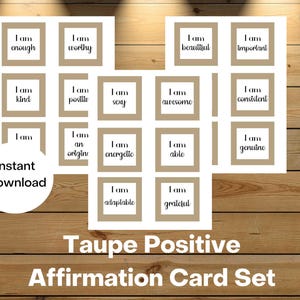30 tarjetas de afirmación positiva digitales / Tarjetas de afirmación positiva diarias imprimibles / Juego de tarjetas de afirmación positiva imprimibles / Color topo