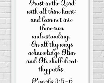 Proverbs 3:5-6 Trust in the Lord with all thine heart Bible Verse | Instant Download, Religious Printable, Faith Printable