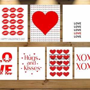 Set of 7 Valentine&#39;s Day Digital Wall Prints | Instant Download | 8x10, 11x14 | Valentine&#39;s Day Printables | Hugs and Kisses, Love, Be Mine