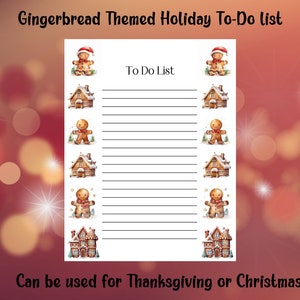 Gingerbread Themed Holiday To-Do list for Thanksgiving or Christmas Holiday Planning
