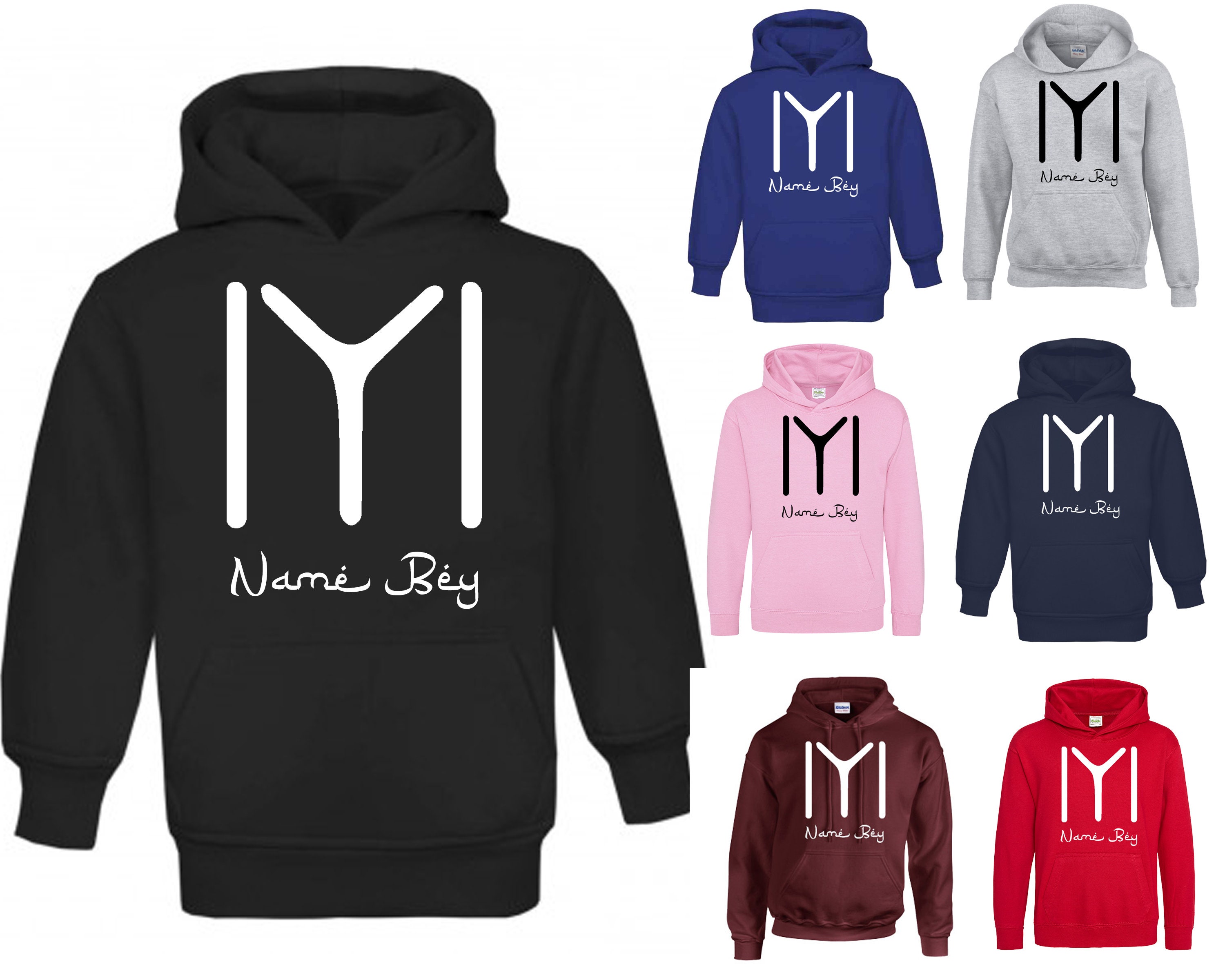 New Personalised Ertugrul Kayi theme hoodie Name Bey Hatun kids & adu…
