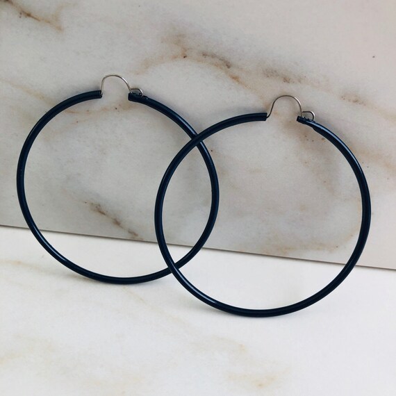 Navy Blue Skinny Hoop EarringsMinimalist HoopsMinim… Gem