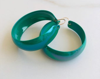 Emerald Green Enamel Hoop Earrings: Chunky 1980s Luxe Hoops