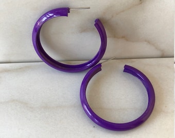 Purple Hoops, Dark Purple Hoops, Mod Enamel Hoops, Minimalist Hoops, Classic Hoops, Colorful Earrings, Colorful Hoops, Vintage Earrings