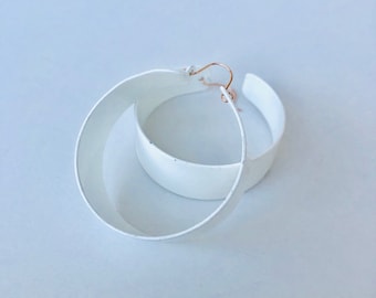 White Deco Hoop Earrings: 1970s Vintage Style