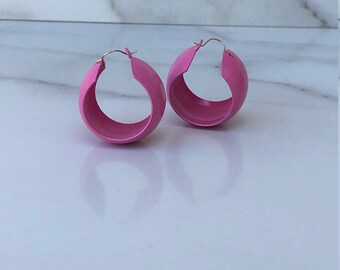 Pink Chunky Hoops- Colorful Earrings- Colorful Hoops- Vintage Earrings