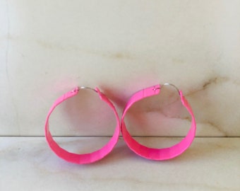 Pink Deco Hoops- Colorful Earrings- Colorful Hoops- Vintage Earrings