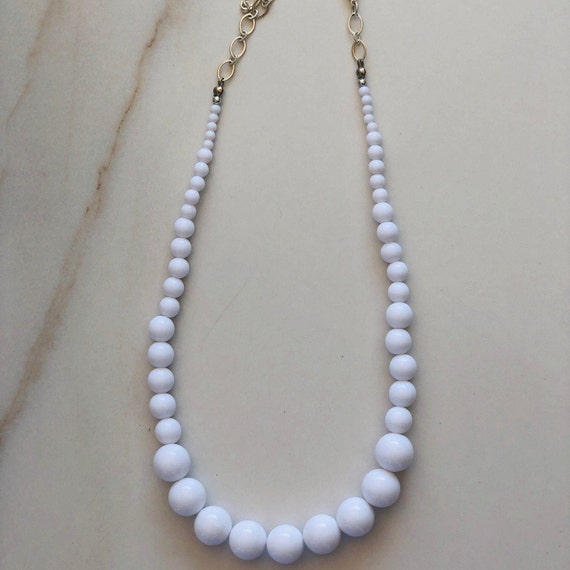 Vintage White Lucite Beaded Necklace-Statement Ne… - image 2