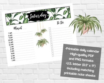 Printable Houseplant Blank Daily Calendar | Plant Calendar | Simple Minimalist Calendar | 2022 or ANY YEAR Calendar | Letter 8.5 x 11