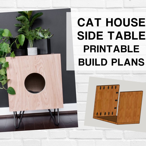 Cat House Side Table Printable PDF Build Plans, Stylish Cat Furniture Build Plans