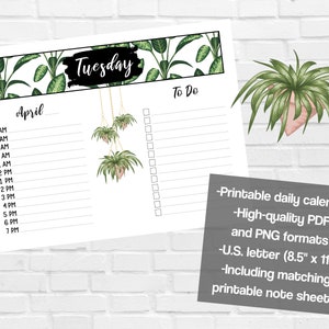 Printable Houseplant Blank Daily Calendar Plant Calendar Simple Minimalist Calendar 2022 or ANY YEAR Calendar Letter 8.5 x 11 image 1