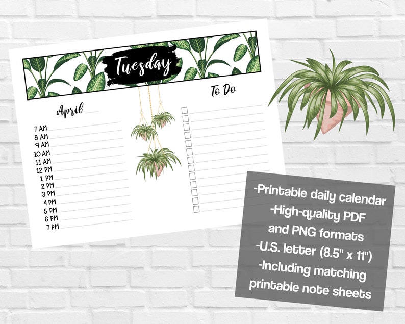 Printable Houseplant Blank Daily Calendar Plant Calendar Simple Minimalist Calendar 2022 or ANY YEAR Calendar Letter 8.5 x 11 image 1