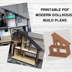 Modern Dollhouse Printable PDF Woodworking Build Plans: Scandinavian Mid-Century Doll House Plans image 1