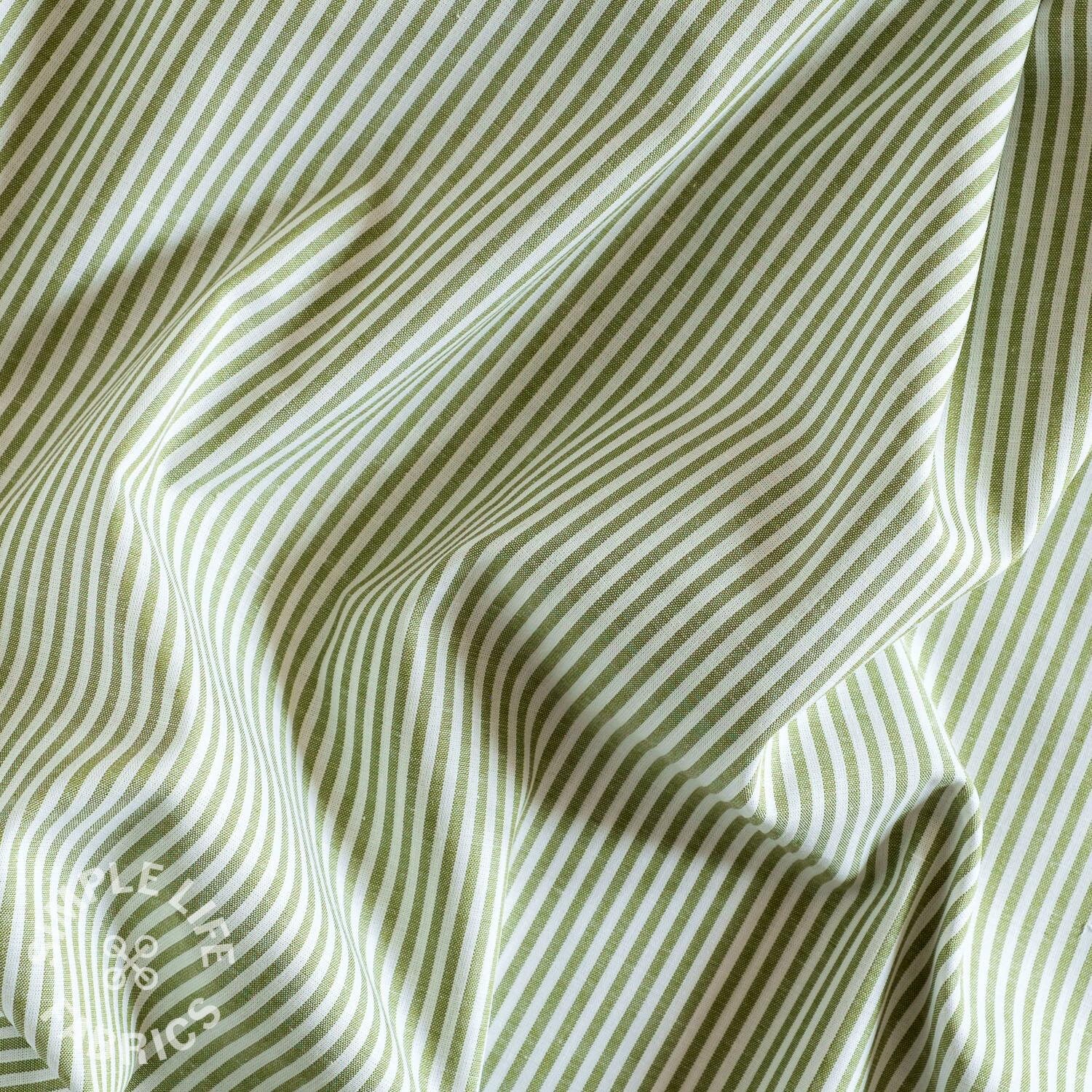 Yarn-dyed striped cotton chambray fabric green Oeko-Tex | Etsy