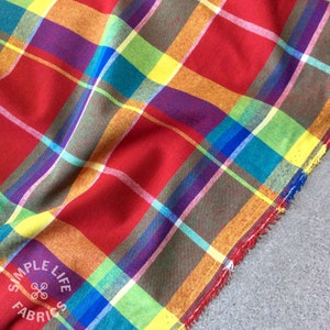 Madras Checks yarn-dyed woven cotton fabric, Red, Green - Per half metre