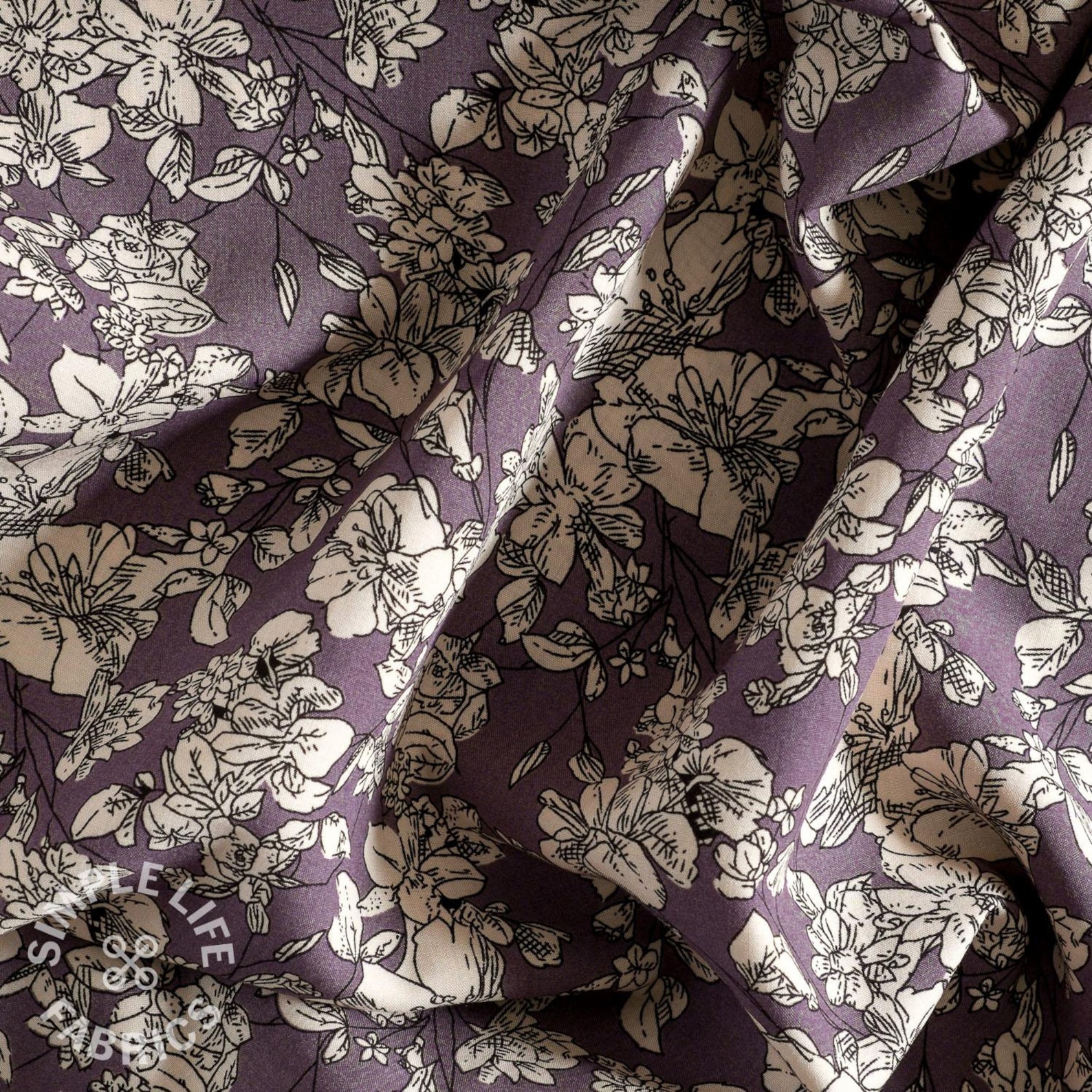 Floral viscose challis dress fabric cream flowers on mauve | Etsy