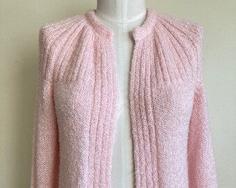 80s Long Cardigan Sweater Knit Abstract Fuchsia and Black Size S/M Kleding Dameskleding Sweaters Vesten 