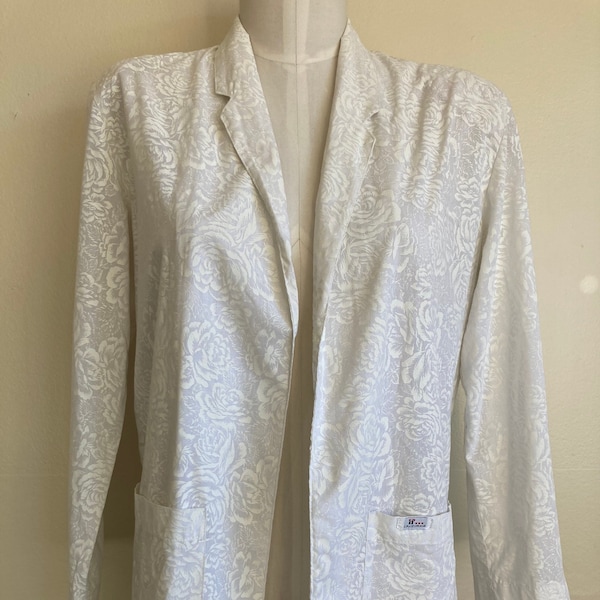 Vintage 80s Women's White Floral Blazer by "if Fashion" - Medium