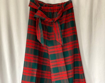 Vintage 60' 70's Women's High Waisted Wide Leg Red and Green Plaid Union Made Pants - "