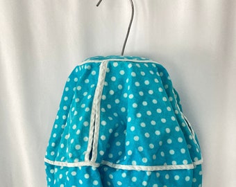 Vintage 50's Hanging Blue and White Polka Dot Clothes Pin Circular Bag