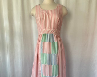 Vintage 60's 70's Sleeveless Pink and White Striped Maxi Dress By Concept 70's Swirl- Small