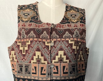 Vintage Southwestern Women's Embroidered Tapestry Vest Waistcoat by Austin Harris - Large