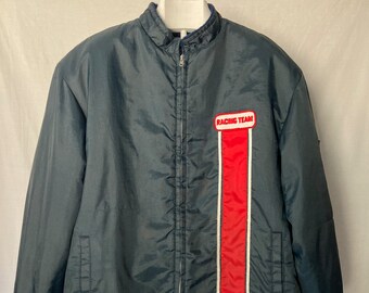 70's 80's Racing Windbreaker Jacket Blue and Red with Fleece Lining Men's Vintage - Medium/Large