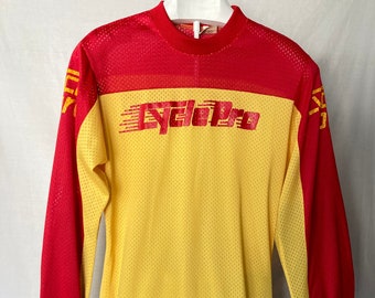 70's 80's Bill Walters Motocross Red and Yellow Cycle Pro Vintage Long-Sleeve Jersey Shirt - Small/Medium