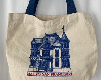 Vintage 70's 80's White Canvas Tote Back from Macy's San Francisco