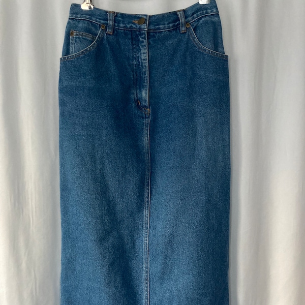 Vintage 80's 90's Cotton Blue Denim Maxi Bareback Western Skirt by Ready to Wind Down - Small