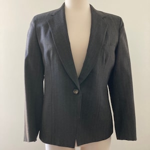 Vintage 90s Women&#39;s Brown Pinstriped Wool Blazer by Corbin Ltd - Small