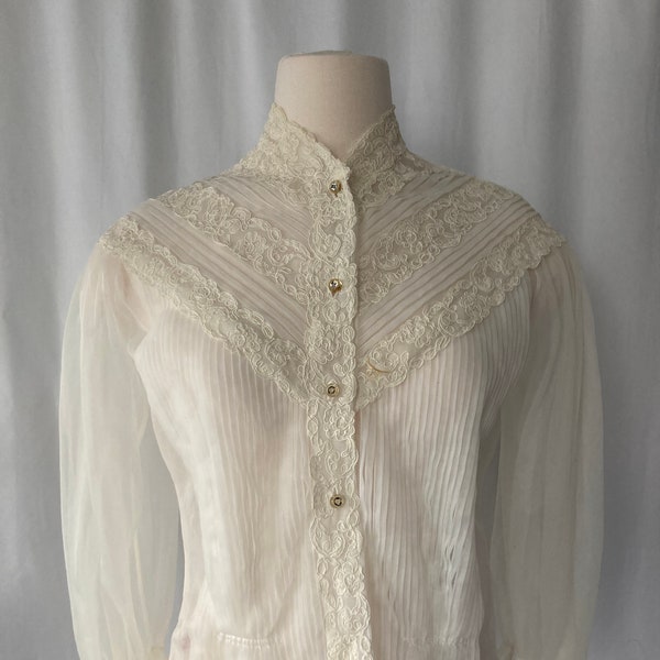 Vintage 50's Women's White Sheer Blouse - Small