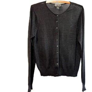 Vintage 80&#39;s 90&#39;s Women&#39;s Black Sparkly Silk Blend Cardigan by Berek - Medium