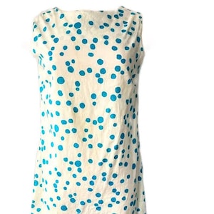 Vintage 50&#39;s 60&#39;s Blue Polka Dot Sleeveless Shift Dress - XS