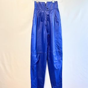 Vintage 70s 80s Women's Leather Blue Ultra High Waisted Pants by Comint - XS