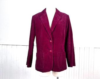 Vintage 70's 80's Women's Red Burgundy Cotton Corduroy Blazer by The Fashion Place - Medium/Large