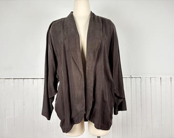 Vintage 90's Y2K Women's Gray Brown Rayon Bat Wing Blazer by Karen Kane - Medium
