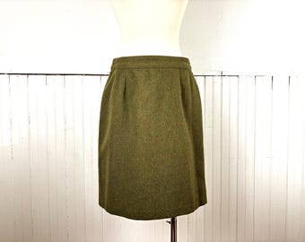 Vintage 80's 90's Green Wool Blend Knee Length Skirt by Hillard & Hanson - 29" Waist