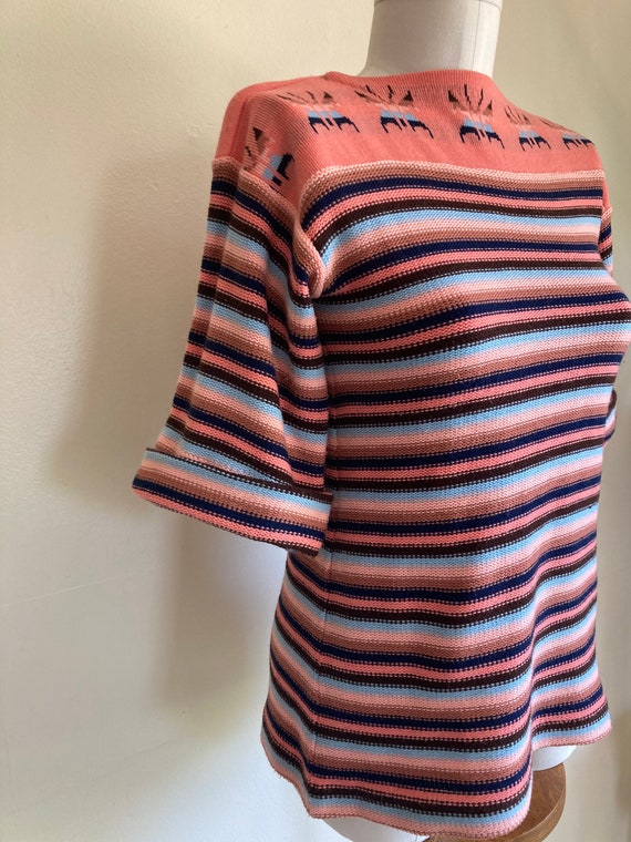 1970s Sweater Nordic Striped Pink & Blue - Small - image 3