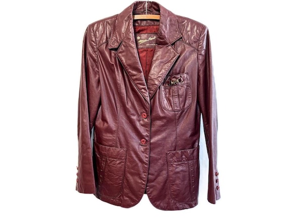 Vintage 70's 80's Women's Brown Leather Blazer Jacket by Etienne Aigner - Small/Medium