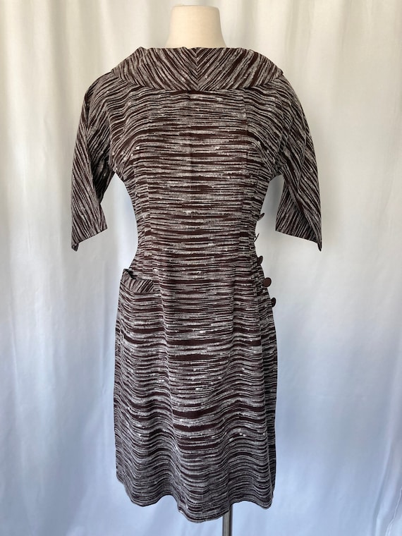 Vintage 50's Brown and White Wiggle Dress - Small