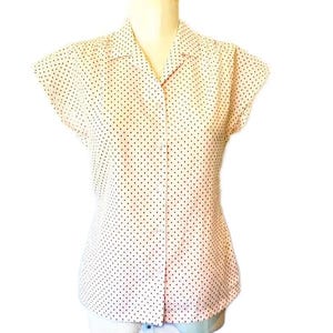 Vintage 70&#39;s 80&#39;s Women&#39;s White w/ Red Diamonds Fitted Sleeveless Button-down Shirt by Pykettes - XS/Small
