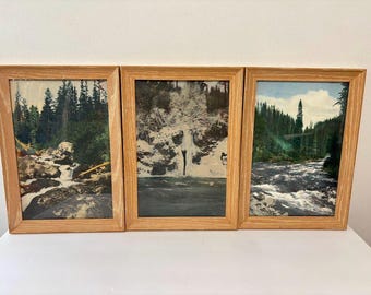 Set of 3 Vintage 30's - 40's Framed Colored Photograph of Montana Scenery w/ McKays Greeting Cards Missoula Montana Sticker
