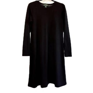 Vintage 90&#39;s 00&#39;s Black Wool Dress Made in Hong Kong by Lauren Ralph Lauren - Medium