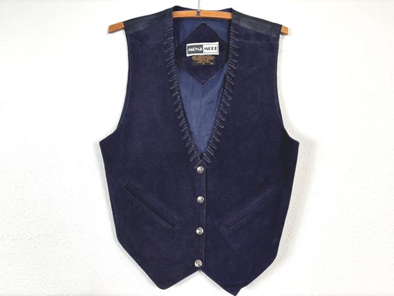 Vintage 80's 90's Women's Western Blue Suede Leather Vest by Mona Mode - Small