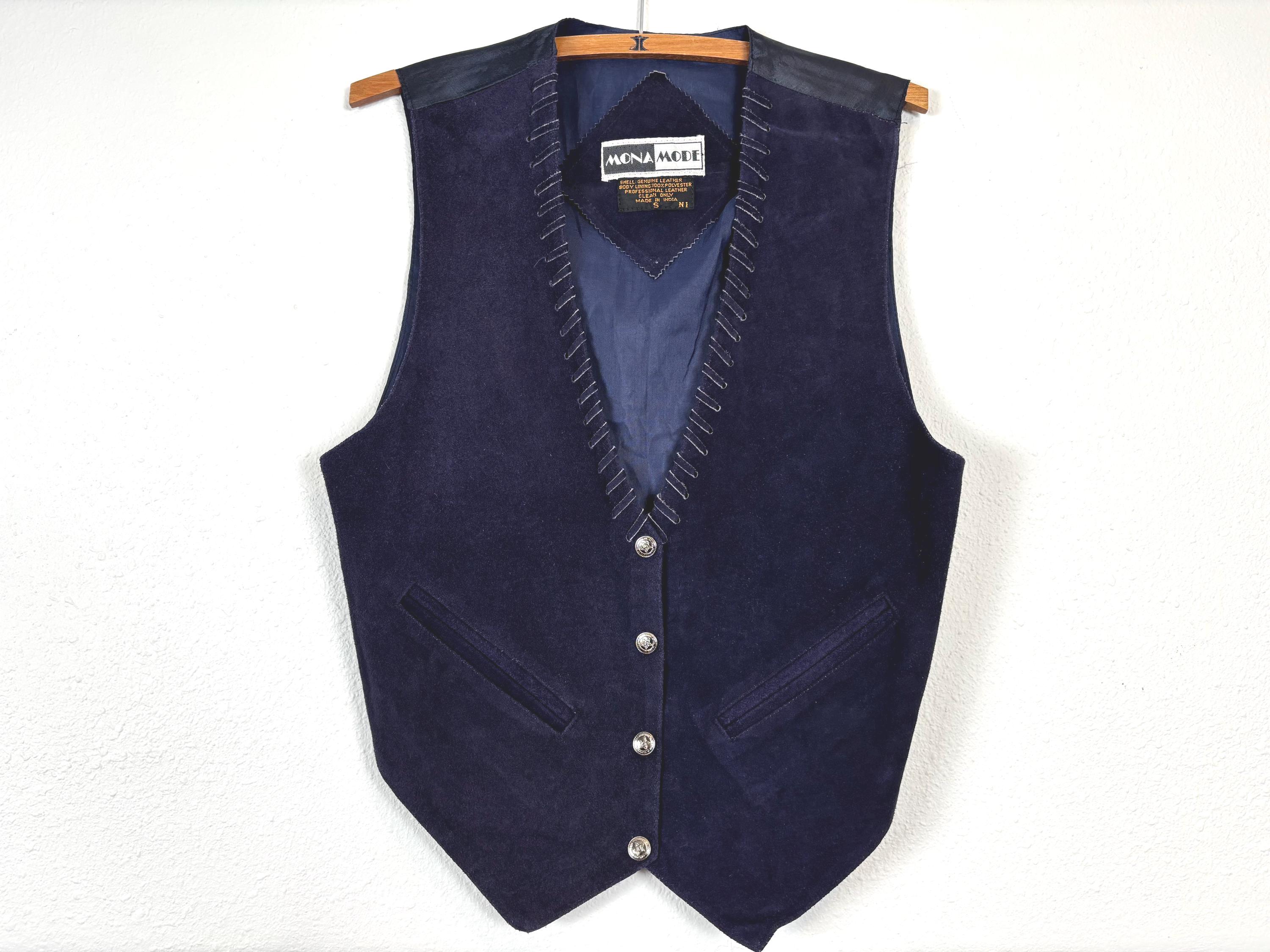 Vintage 80's 90's Women's Western Blue Suede Leather Vest by Mona Mode - Small