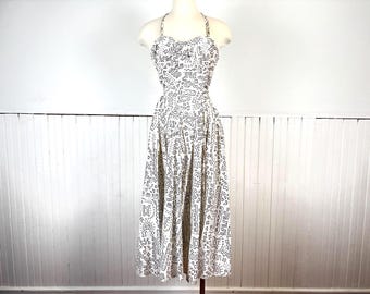 Vintage 80s 90s Keith Haring Style Halter Dress – Black White Cotton Soirée California